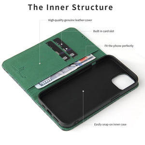 For iPhone 13 Fierre Shann Crocodile Texture Magnetic Horizontal Flip Genuine Leather Case with Holder & Card Slot(Green)