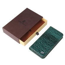 For iPhone 13 Fierre Shann Crocodile Texture Magnetic Horizontal Flip Genuine Leather Case with Holder & Card Slot(Green)