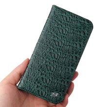 For iPhone 13 Pro Fierre Shann Crocodile Texture Magnetic Horizontal Flip Genuine Leather Case with Holder & Card Slot (Green)