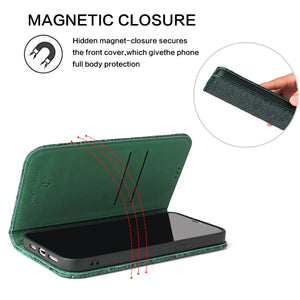 For iPhone 13 Pro Fierre Shann Crocodile Texture Magnetic Horizontal Flip Genuine Leather Case with Holder & Card Slot (Green)