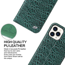 For iPhone 13 Pro Fierre Shann Crocodile Texture Magnetic Horizontal Flip Genuine Leather Case with Holder & Card Slot (Green)