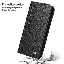 For iPhone 13 Pro Max Fierre Shann Crocodile Texture Magnetic Horizontal Flip Genuine Leather Case with Holder & Card Slot (Black)