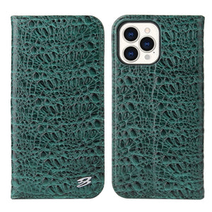 For iPhone 13 Pro Max Fierre Shann Crocodile Texture Magnetic Horizontal Flip Genuine Leather Case with Holder & Card Slot (Green)