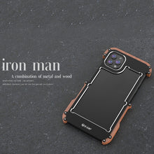 For iPhone 13 Pro R-JUST Ironwood Man Shockproof Metal + Wood Bumper Protective Case