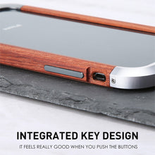 For iPhone 13 R-JUST Shockproof Iron + Wood Bumper Protective Case