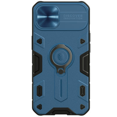 For iPhone 13 NILLKIN Shockproof CamShield Armor Protective Case with Invisible Ring Holder(Blue)