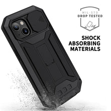 For iPhone 13 mini R-JUST Sliding Camera Shockproof Waterproof Dust-proof Metal + Silicone Protective Case with Holder (Black)