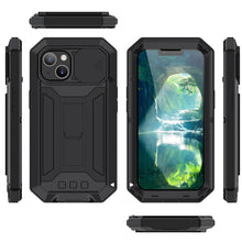 For iPhone 13 R-JUST Sliding Camera Shockproof Waterproof Dust-proof Metal + Silicone Protective Case with Holder(Black)