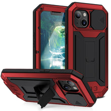 For iPhone 13 R-JUST Sliding Camera Shockproof Waterproof Dust-proof Metal + Silicone Protective Case with Holder(Red)