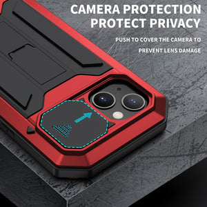 For iPhone 13 R-JUST Sliding Camera Shockproof Waterproof Dust-proof Metal + Silicone Protective Case with Holder(Red)