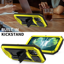 For iPhone 13 R-JUST Sliding Camera Shockproof Waterproof Dust-proof Metal + Silicone Protective Case with Holder(Yellow)