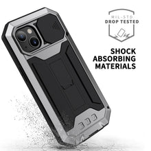 For iPhone 13 R-JUST Sliding Camera Shockproof Waterproof Dust-proof Metal + Silicone Protective Case with Holder(Silver)