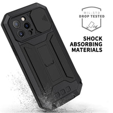 For iPhone 13 Pro R-JUST Sliding Camera Shockproof Waterproof Dust-proof Metal + Silicone Protective Case with Holder (Black)