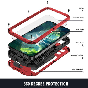 For iPhone 13 Pro R-JUST Sliding Camera Shockproof Waterproof Dust-proof Metal + Silicone Protective Case with Holder (Red)