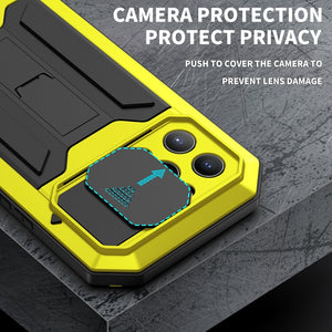 For iPhone 13 Pro R-JUST Sliding Camera Shockproof Waterproof Dust-proof Metal + Silicone Protective Case with Holder (Yellow)