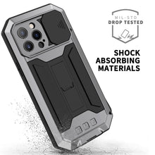 For iPhone 13 Pro R-JUST Sliding Camera Shockproof Waterproof Dust-proof Metal + Silicone Protective Case with Holder (Silver)