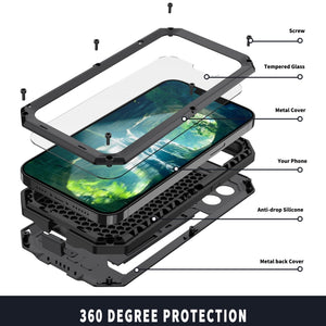 For iPhone 13 Pro Max R-JUST Sliding Camera Shockproof Waterproof Dust-proof Metal + Silicone Protective Case with Holder (Black)