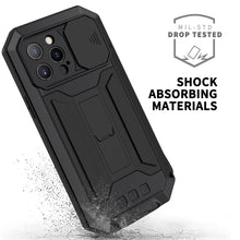 For iPhone 13 Pro Max R-JUST Sliding Camera Shockproof Waterproof Dust-proof Metal + Silicone Protective Case with Holder (Black)