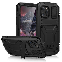 For iPhone 13 mini R-JUST Shockproof Waterproof Dust-proof Metal + Silicone Protective Case with Holder (Black)