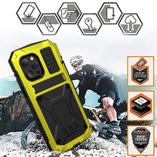 For iPhone 13 mini R-JUST Shockproof Waterproof Dust-proof Metal + Silicone Protective Case with Holder (Yellow)