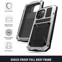For iPhone 13 mini R-JUST Shockproof Waterproof Dust-proof Metal + Silicone Protective Case with Holder (Silver)