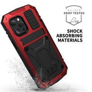 For iPhone 13 R-JUST Shockproof Waterproof Dust-proof Metal + Silicone Protective Case with Holder(Red)