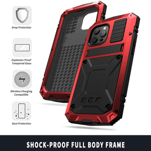 For iPhone 13 R-JUST Shockproof Waterproof Dust-proof Metal + Silicone Protective Case with Holder(Red)