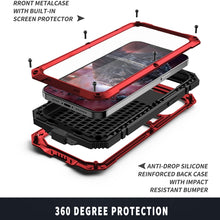 For iPhone 13 R-JUST Shockproof Waterproof Dust-proof Metal + Silicone Protective Case with Holder(Red)