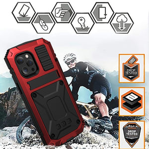 For iPhone 13 R-JUST Shockproof Waterproof Dust-proof Metal + Silicone Protective Case with Holder(Red)