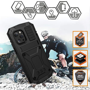 For iPhone 13 Pro R-JUST Shockproof Waterproof Dust-proof Metal + Silicone Protective Case with Holder (Black)