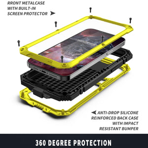 For iPhone 13 Pro R-JUST Shockproof Waterproof Dust-proof Metal + Silicone Protective Case with Holder (Yellow)