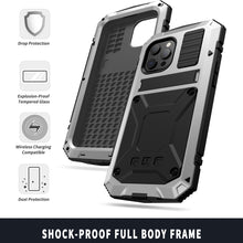 For iPhone 13 Pro R-JUST Shockproof Waterproof Dust-proof Metal + Silicone Protective Case with Holder (Silver)