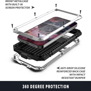 For iPhone 13 Pro R-JUST Shockproof Waterproof Dust-proof Metal + Silicone Protective Case with Holder (Silver)