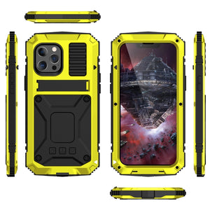 For iPhone 13 Pro Max R-JUST Shockproof Waterproof Dust-proof Metal + Silicone Protective Case with Holder (Yellow)