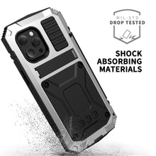 For iPhone 13 Pro Max R-JUST Shockproof Waterproof Dust-proof Metal + Silicone Protective Case with Holder (Silver)