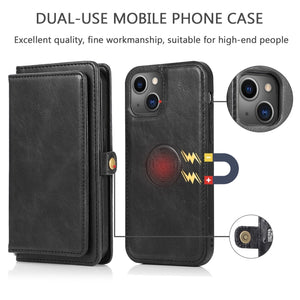 For iPhone 13 Strong Magnetic Detachable Horizontal Flip Leather Case with Card Slots & Wallet(Black)