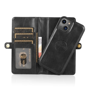 For iPhone 13 Strong Magnetic Detachable Horizontal Flip Leather Case with Card Slots & Wallet(Black)