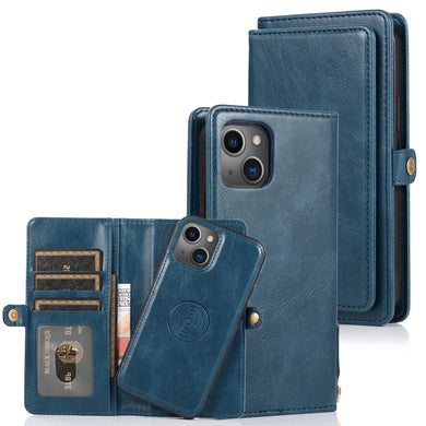 For iPhone 13 Strong Magnetic Detachable Horizontal Flip Leather Case with Card Slots & Wallet(Blue)