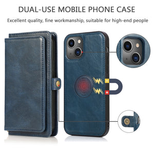 For iPhone 13 Strong Magnetic Detachable Horizontal Flip Leather Case with Card Slots & Wallet(Blue)