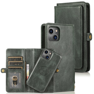 For iPhone 13 Strong Magnetic Detachable Horizontal Flip Leather Case with Card Slots & Wallet(Green)