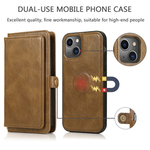 For iPhone 13 Strong Magnetic Detachable Horizontal Flip Leather Case with Card Slots & Wallet(Brown)