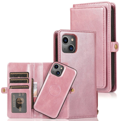 For iPhone 13 Strong Magnetic Detachable Horizontal Flip Leather Case with Card Slots & Wallet(Rose Gold)