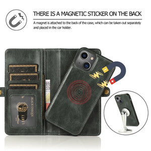 For iPhone 13 mini Strong Magnetic Detachable Horizontal Flip Leather Case with Card Slots & Wallet For  iPhone 13 Mini(Green)