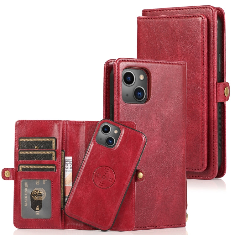 For iPhone 13 mini Strong Magnetic Detachable Horizontal Flip Leather Case with Card Slots & Wallet For  iPhone 13 Mini(Red)