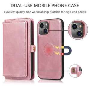 For iPhone 13 mini Strong Magnetic Detachable Horizontal Flip Leather Case with Card Slots & Wallet For  iPhone 13 Mini(Rose Gold)