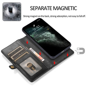 For iPhone 13 Pro Strong Magnetic Detachable Horizontal Flip Leather Case with Card Slots & Wallet (Black)