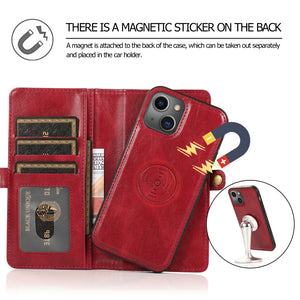 For iPhone 13 Pro Strong Magnetic Detachable Horizontal Flip Leather Case with Card Slots & Wallet (Red)