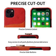 For iPhone 13 Fierre Shann Oil Wax Texture Genuine Leather Back Cover Case with 360 Degree Rotation Holder & Card Slot(Red)