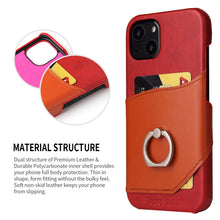 For iPhone 13 mini Fierre Shann Oil Wax Texture Genuine Leather Back Cover Case with 360 Degree Rotation Holder & Card Slot (Red)