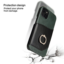 For iPhone 13 mini Fierre Shann Oil Wax Texture Genuine Leather Back Cover Case with 360 Degree Rotation Holder & Card Slot (Black)